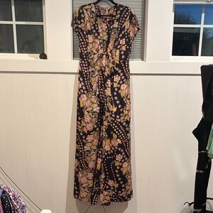 Free People Black and Pink Floral Jumpsuit